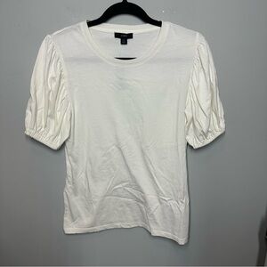 J.Crew Women's White Puff Sleeve Round Neck Top in Ivory